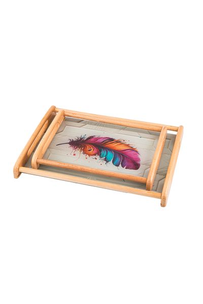 Dania A set of 2 wooden and glass plates and trays with elegant artistic drawings and colors. The medium size is 33*24 cm and the large size is 42*30 cm.