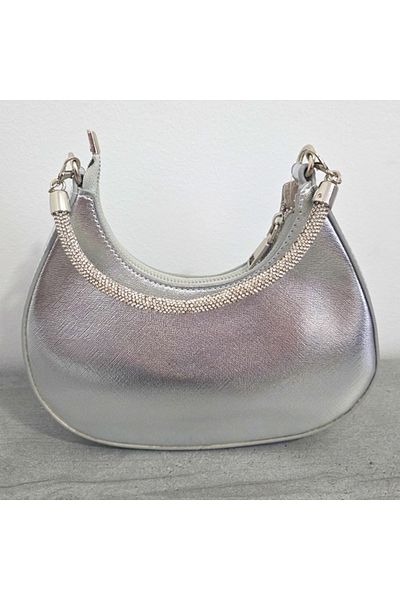 FashionForYou FIZ HOBO mini bag, for events, with removable handle, Silver