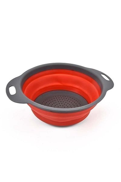zola Foldable silicone colander, 24x3-8 cm, gray/red