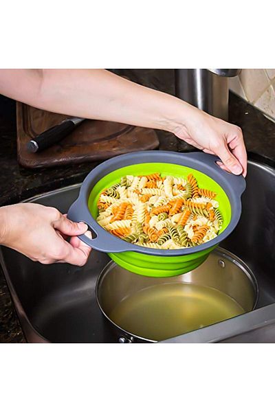 zola Foldable silicone colander, 24x3-8 cm, gray/green
