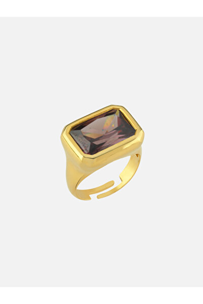 LİNYA JEWELLERY Nova Büyük Kahverengi Kristal Taşlı Yüzük