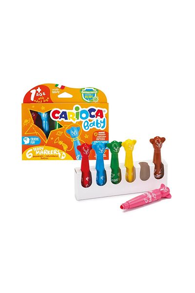 CARIOCA Teddy Jumbo Baby Super Washable Felt Tip Crayons 6 Pack 1+