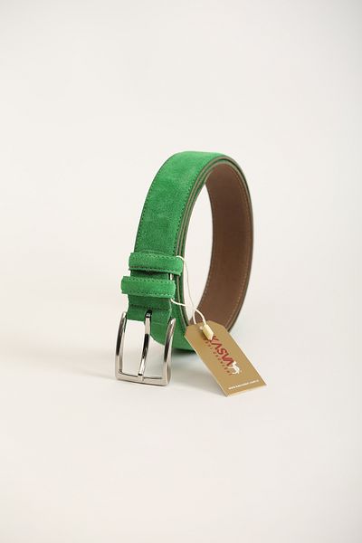 KASVA DERİ 3.5 cm Pistachio Green Suede Original Leather Belt