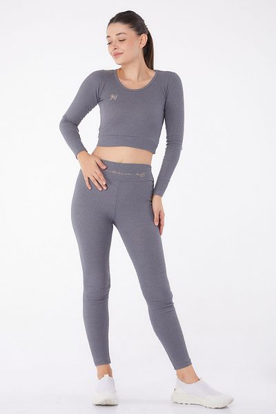 TOFİSA Blouse Leggings Double Set Anthracite - 26121