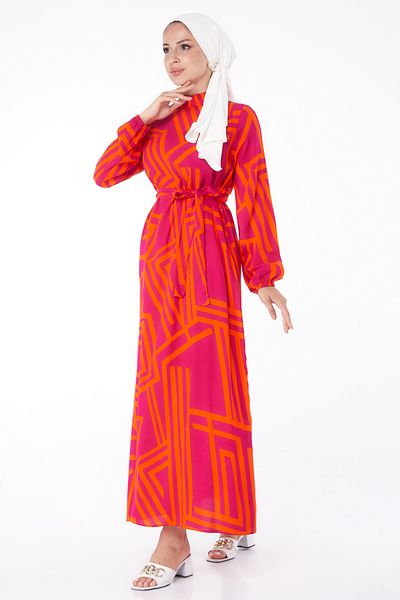 TOFİSA Patterned Dress Orange - 13268