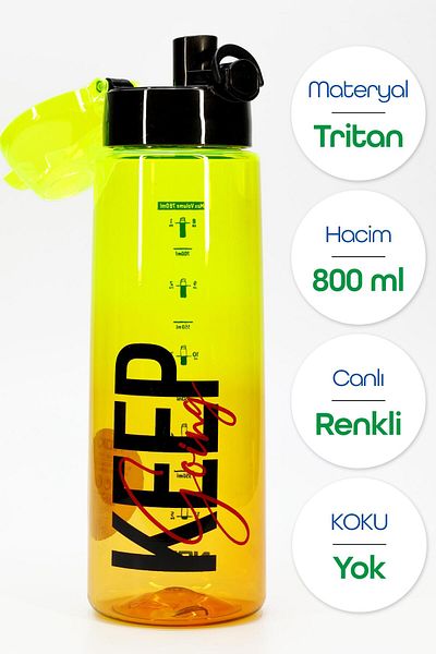 Telvesse Water Flask Tritan Wide Mouth Water Bottle Graffiti Sports Flask Waterer Bpa-Free 800 ml Yellow 0104