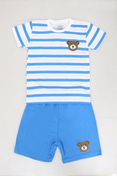 e-çocuk Boy's Striped Teddy Bear Shorts Suit - 1104