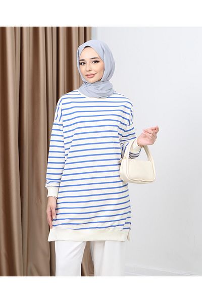 Neva Ριγέ καλοκαιρινό φούτερ Hijab Tunic - Δύο Κλωστές