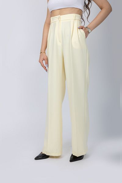 Stil Sepeti Women Yellow High Waist Pleated Palazzo Fabric Pants Drl-100078236