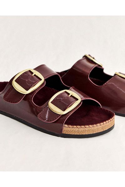 Chirpy Women's Shiny Patent Leather Buckle Summer Slippers