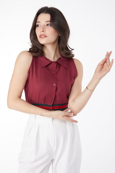 TOFİSA Skirt Elastic Detailed Crop Claret Red - 13162