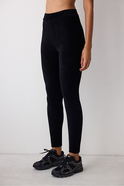 Penti Schwarze, gerippte Samt-Leggings mit hoher Taille