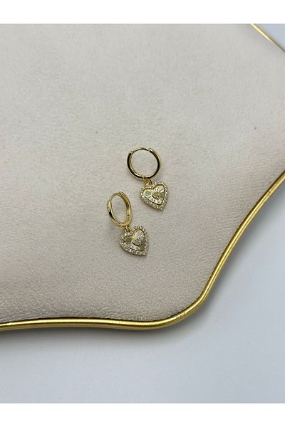 MyladyAccessoriess Zircon Stone Detailed Dangle Steel Heart Earrings