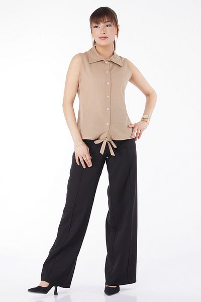 TOFİSA Short Shirt with Waist Tie Mink - 13155