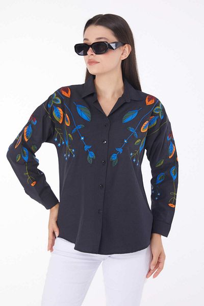TOFİSA Cămașă brodată neagră - 25906