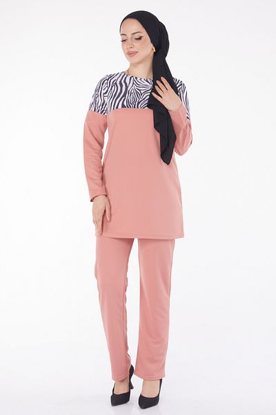 TOFİSA Leopard Garnished Double Set Rose - 13210