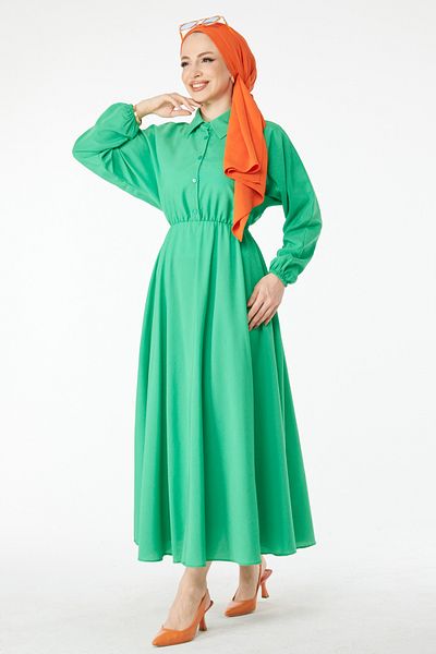 TOFİSA Elastic Waist Dress Green - 24526