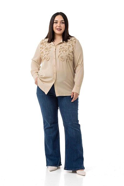 DISENTIS MODEST Beige Color Shirt with Embossed Fabric Detail in Large Size