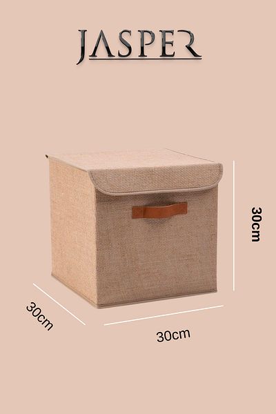 JASPER Closet Laundry Toy Organizer Jute Storage Box with Folding Lid-30X30X30Cm