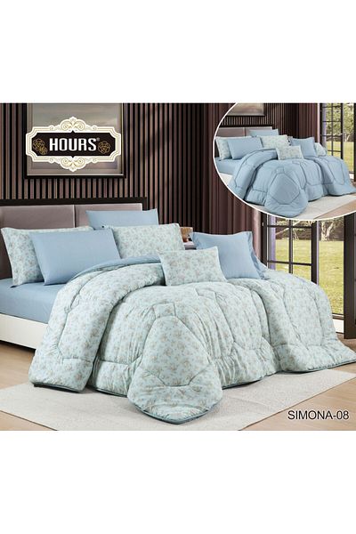 HOURS طقم لحاف من هورس نفر 4قطع مشجر بنقشة عصرية ومميزة وجهين SIMONA-08B