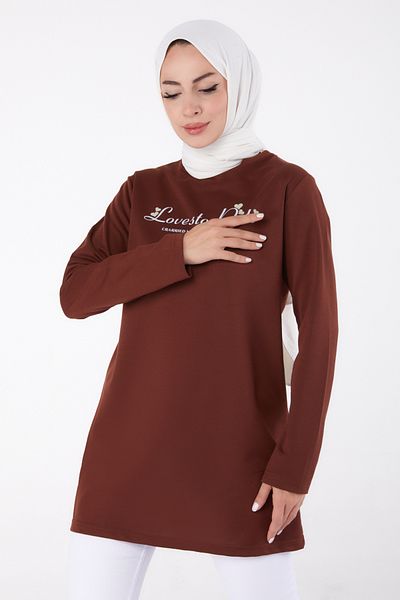 TOFİSA Printed Sweatshirt Brown - 13335
