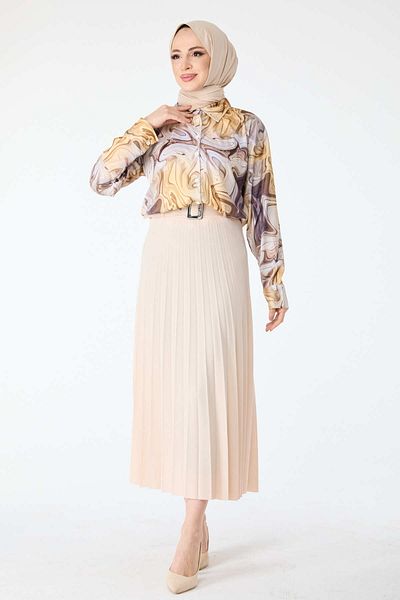 TOFİSA Pink Belted Straight Medium Women's Skirt - 23026