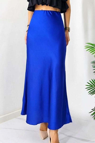 FashionForYou Fustă elegantă Penelope, cu textură satinată și croială lungă, albastru regal, mărime S/M/L
