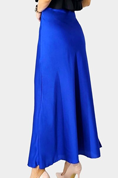 FashionForYou Fusta eleganta Penelope, cu textura satinata si croi lung, Albastru royal