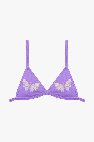 Penti Lilafarbener Mädchen-Bikinianzug mit Schmetterlingsrüschen und Dreieck