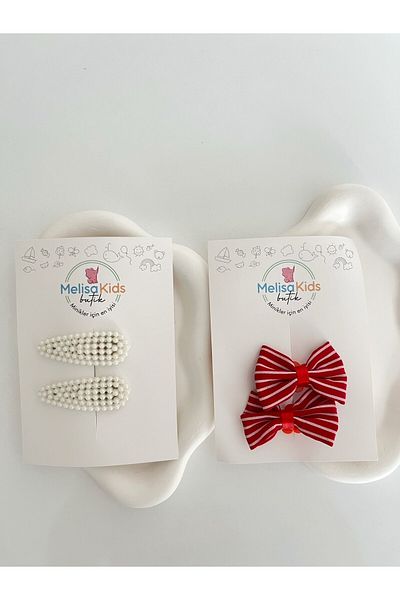 baume clothes Girl's White Pearl Red Bow Buckle Set