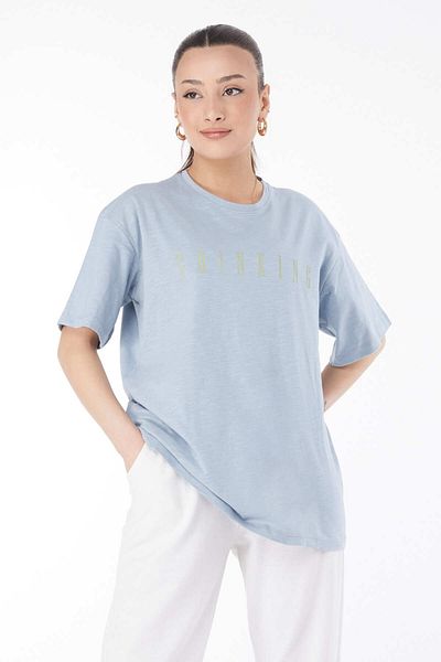 TOFİSA Short Sleeve Printed T-Shirt Baby Blue - 24634