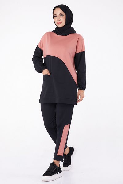 TOFİSA Hooded Long Sleeve Tracksuit Set Rose - 13121