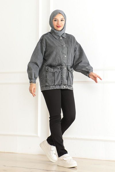 TOFİSA Jachetă de blugi oversize pentru femei, antracit - 26578