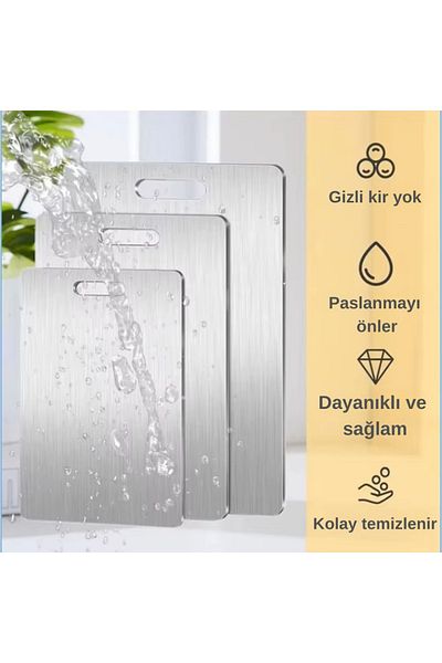 ONYS لوح تقطيع من الفولاذ المقاوم للصدأ - مجموعة من 3 ألواح تقطيع مضادة للبكتيريا عالية الجودة