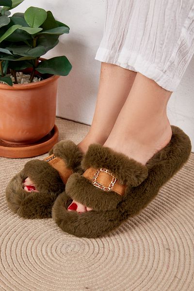 TOFİSA Women's Khaki Buckle Slippers - 26406