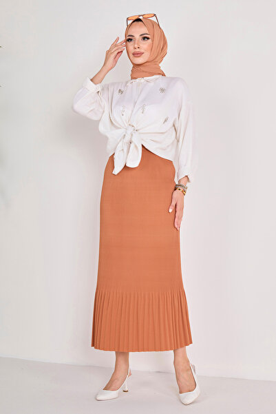 TOFİSA Plisovaná sukně hnědá - 23027