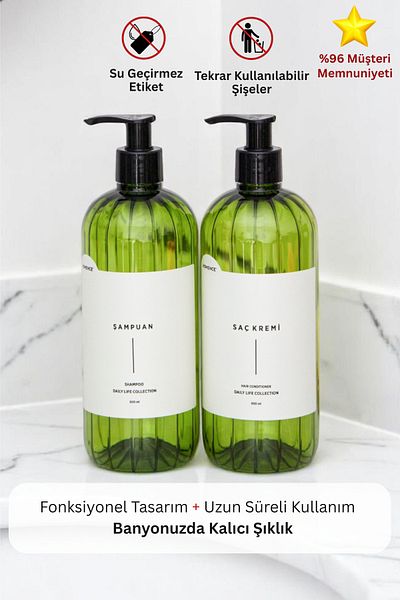 homence Green Soap Dispenser - 500ml Plastic Bottle Set of 2 with Conditioner Label