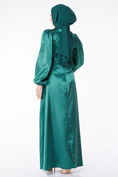 TOFİSA Dámské zelené šaty s páskem – s jednoduchým výstřihem – 13160