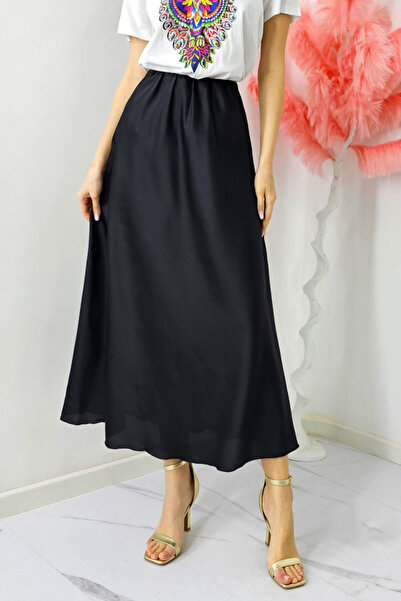 FashionForYou Elegant Penelope skirt, with satin texture and long cut, Black