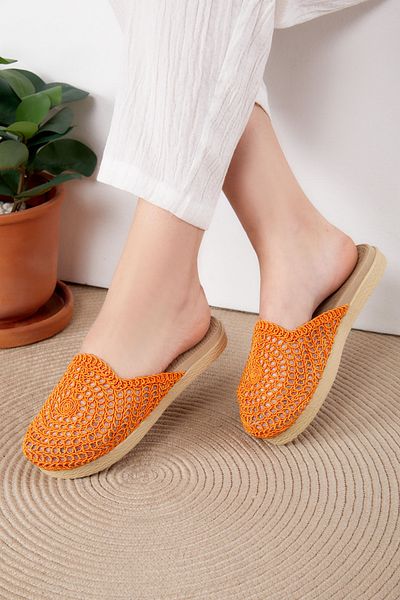 TOFİSA Women's Orange Straw Slippers - 25535