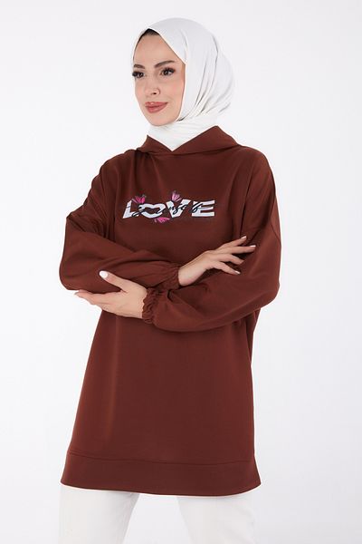 TOFİSA Printed Sweatshirt Brown - 13330