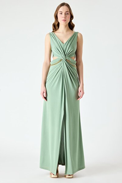 FEVER Zincir aksesuarlı yırtmaç detaylı maksi elbise