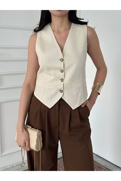 POP STORY Women's Buttoned Vest Front Button Stylish Slim Fit Sleeveless Vest
