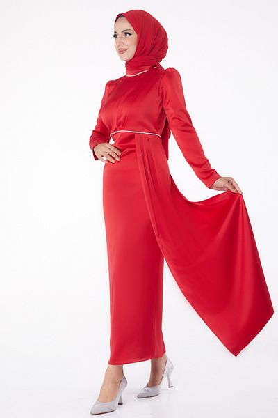 TOFİSA Stone Evening Dress Red - 26206