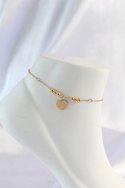 STOREMAX 316L Steel Gold Color Zircon Stone Detail Heart Anklet