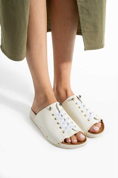 Moda Amour Donna Karina White Sports Gold Buckle Women's Sandals