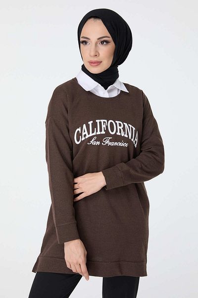 TOFİSA Women's Brown Plain Crew Neck Sweat - 23467