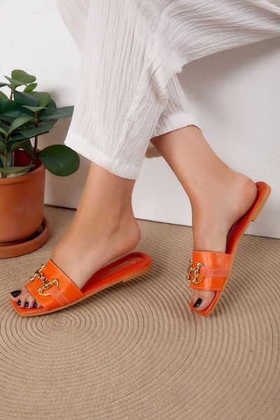 TOFİSA Orange Buckle Women's Slippers - 25531