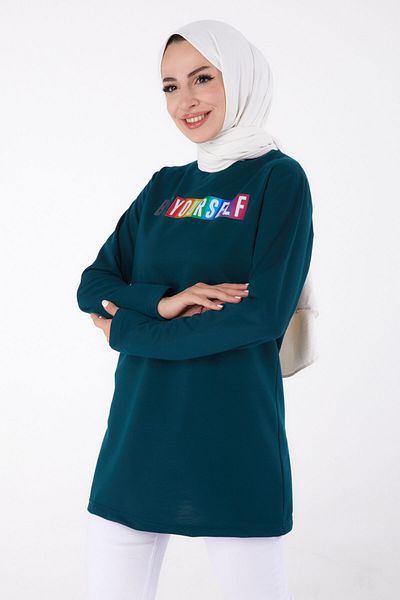 TOFİSA Printed Sweatshirt Emerald - 13331