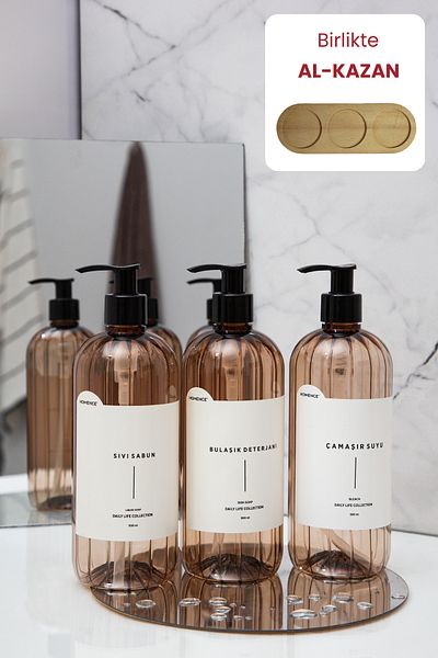 homence Liquid Soap Dishwashing Detergent Washing Water Labeled Plastic Bottle with Pump 3-Piece Light Brown 500ml